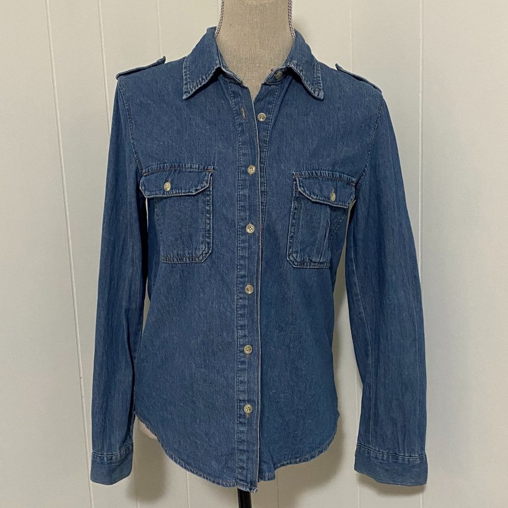 Selvage Women's Denim Chambray Shirt Button Down Long Sleeve Western Size XS/S